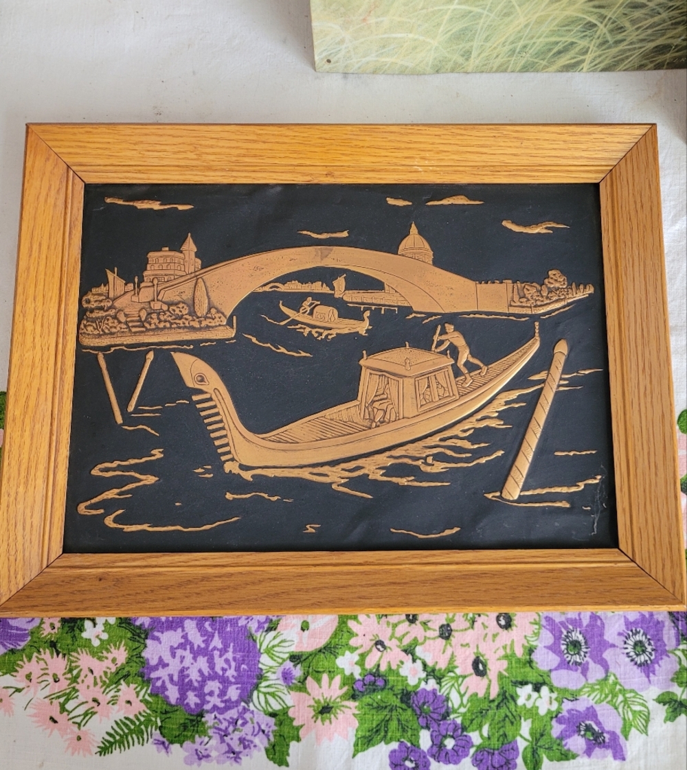Vintage Venetian Copper And Black Nautical Art Wood Frame